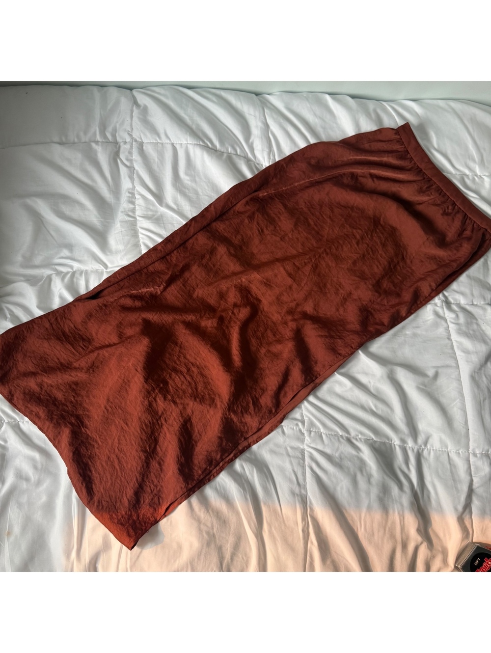 maxi burnt orange silky material skirt forever 21 small
